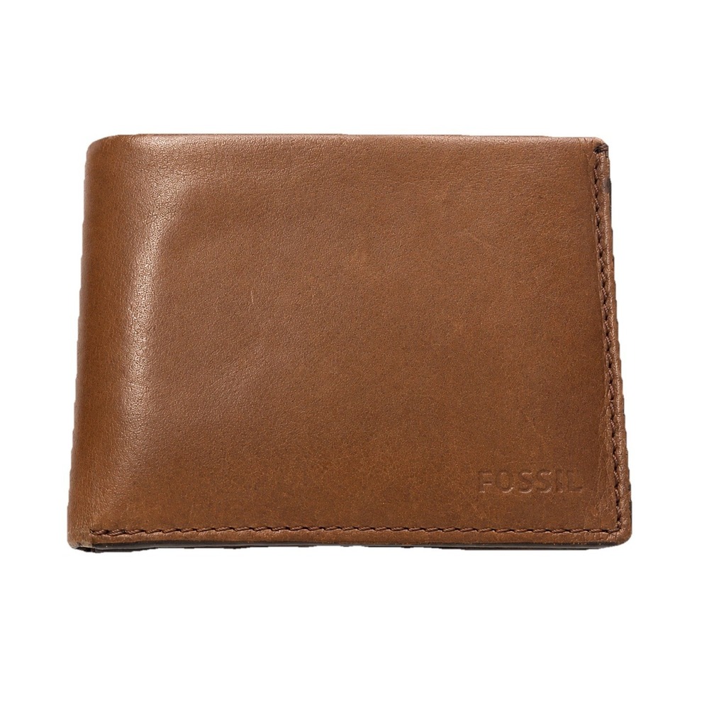 Fossil Derrick 1482 Brown Leather Bifold Wallet with Coin Pocket and ID‎ Window